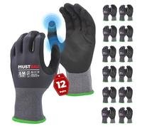 Mustbau 12 Paires Gants de Travail à Écran Tactile, Gants Nitrile Résistants à l'Abrasion, Excellente Préhension Convient pour Jardinage, Mécanique, Chantier (Gris,M)