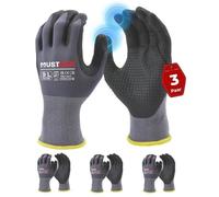 Mustbau 3 Paires Gants de Travail à Écran Tactile avec Points perlés noirs, Gants Nitrile Résistants à l'Abrasionet Ventilé