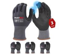 Mustbau 3 Paires Gants de Travail à Écran Tactile, Gants Nitrile Résistants à l'Abrasion, Convient pour Jardinage, Mécanique