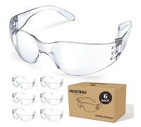 Mustbau 6 Pack Lunettes de Protection EN166, Lunette de Sécurité UV380 Protection Anti-buée pour Travail, Laboratoire, Menuiserie, Campagnes, Blanc