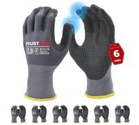 Mustbau 6 Paires Gants de Travail à Écran Tactile avec Points perlés noirs, Gants Nitrile Résistants à l'Abrasionet Ventilé Idéal pour Travaux, Jardinage, Mécanique, Chantier (Gris,S)