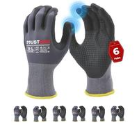 Mustbau 6 Paires Gants de Travail à Écran Tactile avec Points perlés noirs, Gants Nitrile Résistants à l'Abrasionet Ventilé Idéal pour Travaux, Jardinage, Mécanique, Chantier (Gris,L)