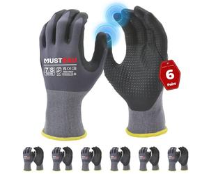 Mustbau 6 Paires Gants de Travail à Écran Tactile avec Points perlés noirs, Gants Nitrile Résistants à l'Abrasionet Ventilé Idéal pour Travaux, Jardinage, Mécanique, Chantier (Gris,S)