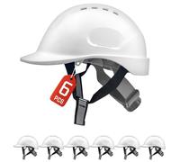 Mustbau 6 PCS Casque de Chantier, Casque Protection de Construction avec Sangle 6 Points, 52 à 66cm Tour de tête réglable, Très Respirant pour Hommes, Femmes - Blanc