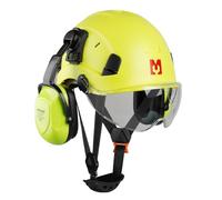 Mustbau Casque de Sécurité, Casques de Protection EN397 avec Coquilles Antibruit et Visière, 53 à 63 cm Tour de Tête Réglable, Matériau ABS Résistant pour Hommes Femmes