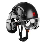 Mustbau Casque de Sécurité, Casques de Protection EN397 avec Coquilles Antibruit et Visière, 53 à 63 cm Tour de Tête Réglable, Matériau ABS Résistant Pour Hommes Femmes - Noir