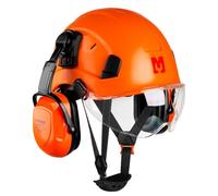 Mustbau Casque de Sécurité, Casques de Protection EN397 avec Coquilles Antibruit et Visière, 53 à 63 cm Tour de Tête Réglable, Matériau ABS Résistant pour Hommes Femmes