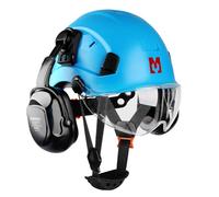 Casque Securite Mustbau EN397 Coquilles Antibruit Visiere | ABS Reglable 53-63 cm | Protection BTP Chantier Travaux - Bleu