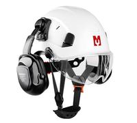 Mustbau Casque de Sécurité, Casques de Protection EN397 avec Coquilles Antibruit et Visière, 53 à 63 cm Tour de Tête Réglable, Matériau ABS Résistant pour Hommes Femmes