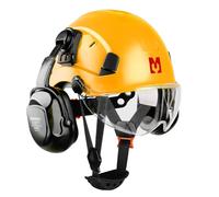 Mustbau Casque de Sécurité, Casques de Protection EN397 avec Coquilles Antibruit et Visière, 53 à 63 cm Tour de Tête Réglable, Matériau ABS Résistant pour Hommes Femmes - Jaune