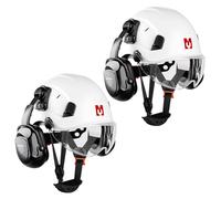 Mustbau Casque de Sécurité, Casques de Protection EN397 avec Coquilles Antibruit et Visière, 53 à 63 cm Tour de Tête Réglable, Matériau ABS Résistant pour Hommes Femmes