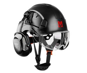 Mustbau Casque de Sécurité, Casques de Protection EN397 avec Coquilles Antibruit et Visière, 53 à 63 cm Tour de Tête Réglable, Matériau ABS Résistant pour Hommes Femmes