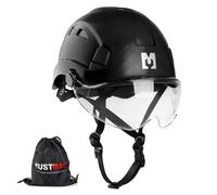 Mustbau Casque de Sécurité EN12492 pour Escalade avec Visière Transparente et Jugulaire Réglable 53-63 cm, Noir M