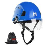 Mustbau Casque de Sécurité EN12492 pour Escalade avec Visière Transparente et Jugulaire Réglable 53-63 cm, Bleu foncé M