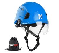 Mustbau Casque de Sécurité EN12492 pour Escalade avec Visière Transparente et Jugulaire Réglable 53-63 cm, Bleu foncé M