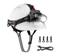 Mustbau Casque de Sécurité EN397, Casque avec LED Lampe Frontale avec Détecteur de Geste, 10W Lampe Super Lumineuse Convient pour Chantiers, Travail de Nuit, Pêche (Blanc)