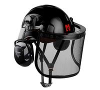 Mustbau Casque de Sécurité pour Tronçonneuse, Casque de Protection avec Coquilles Antibruit et Visière en Maille, 53 à 63cm Tour de Tête Réglable Convient pour Forestière, Chantier, Travail - Noir