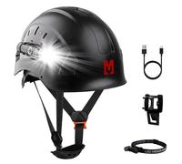Mustbau EN397 Casque de sécurité avec lampe frontale, lampe de poche, casque de sécurité avec mentonnière réglable 53-63 cm pour construction, sylviculture, industrie
