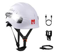 Mustbau EN397 Casque de sécurité avec lampe frontale, lampe de poche, casque de sécurité avec mentonnière réglable 53-63 cm pour construction, sylviculture, industrie