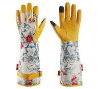 Mustbau Gants de jardinage longs pour femme, en cuir synthétique Gauntlet Imperméables, Gants de travail de jardin pour le jardinage, les travaux ménagers (jaune, S) (M)