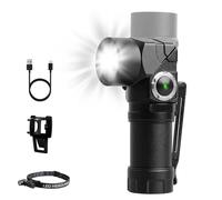 Mustbau Lampe torche LED rechargeable, lampe frontale 2 en 1, mise au point réglable, 6 modes d'éclairage, lampe de poche avec tête rotative à 90° pour coupures de courant, urgence, camping, randonnée