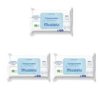 Mustela - Lingettes Nettoyantes à l'Eau - Lingettes Bébé Compostables - Visage, Mains, Siège - 99% ingrédients d'origine naturelle - Fibres d'origine Végétales - Hygiène Bébé et Soin - Sans Parfum