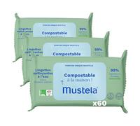 Mustela - Lingettes Nettoyantes - Lingettes Bébé Compostables - Visage, Mains, Siège - 99% ingrédients d'origine naturelle - Fibres d'origine Végétales Compostables - Gamme Hygiène Bébé et Soin