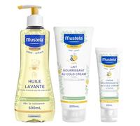 Mustela Routine Hiver Cold Cream Huile + Lait + Crème Visage, x3 | Nourrit et protège la peau sèche en hiver : huile lavante, lait corps et crème visage au Cold Cream contre froid et vent