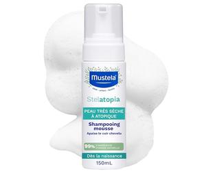 Mustela Shampooing Mousse Stelatopia pour cuir chevelu à sécheresse extrême ou dermatite atopique, cheveux, bébés, enfants, toute la famille - atténue les rougeurs et les démangeaisons (150ml)