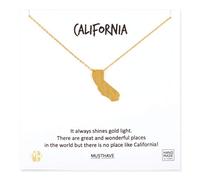MUSTHAVE Collier California plaqué or 18 carats avec carte de message, couleur or jaune, chaîne d'ancre, meilleur collier, taille 40,6 cm + rallonge de 5,1 cm, pendentif californien, carte cadeau