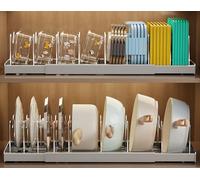 Mustorn 2 Pièces Range Couvercle Casserole Extensible, Rangement Casserole Tiroir Cuisine Porte Couvercle Supports à Xasseroles Support De Pour Poêles à Frire Avec 9 Séparateurs Réglables(Gris)