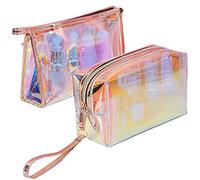 Musubi Lot de 2 trousses de toilette pour femmes, trousse de toilette de voyage transparente portable en TPU souple, trousse de toilette colorée pour femme, trousse de maquillage de voyage étanche