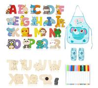 MUSUNFE Kit d'art magnétique créatif - 36 aimants en bois avec stylos colorés pour fêtes d'enfants, cadeaux et décoration (lettre 26)