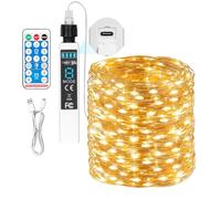 MUSUNIA Guirlande lumineuse rechargeable à piles avec télécommande et minuteur - Guirlande lumineuse LED blanc chaud pour chambre à coucher, camping, bricolage, mariage, décoration de Noël
