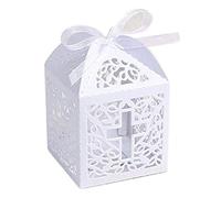 Musuntas 50 TLG. Vogelkäfig diseño caja de caja de cartón de Regalo de bautizo Fiesta decoración de mesa Bomboniere de boda decoración nupcial bebé ducha Bonboniere Box (Color Blanco)