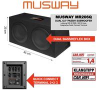 MUSWAY MR206Q Caisson De Basse Bassreflex Double Woofer 2 X 16,5 Cm 600 Watt