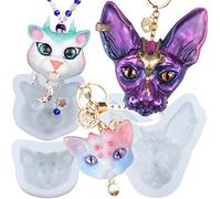 musykrafties Ensemble de moules en silicone pour breloques en résine époxy - Porte-clés - Broche - Fournitures de moulage - Chat sphynx - 3 yeux - Cornes - Tête de chaton