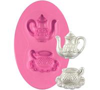 musykrafties Mini théière et tasse à thé et soucoupe Moule en silicone pour pâte à sucre, décoration de gâteau, résine, argile polymère, cire, savon, projets d'artisanat