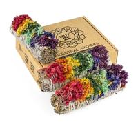 MUT22 3 sauge blanche avec 7 chakras sacrés à brûler, herbe de purification et d'harmonie, sauge appienne 100 % naturelle, idéale pour le nettoyage spirituel et les rituels énergétiques