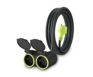 MutecPower 3m Rallonge avec 2 Prises Schuko pour Usage extérieur Câble étanche IP44 H05RR-F3G 1,5 mm² Double rallonge 2 Prises Prolongateur électrique pour l'extérieur à 2 Voies 3 mètres Noir/Vert