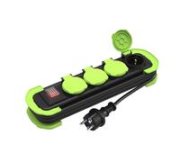 MutecPower Multiprise 4 Prises IP44 Prise Multiple avec Interrupteur, multiprise Exterieur Etanche, Prises à Contact de Protection avec couvercles et câble Enroulable 1.4m 16A/250V Noir/Vert