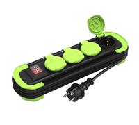 MutecPower Multiprise 4 Prises IP44 Prise Multiple avec Interrupteur, multiprise Exterieur Etanche, Prises à Contact de Protection avec couvercles et câble Enroulable 3m 16A/250V H05RR-F3G1 Noir/Vert
