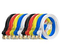 MutecPower paquet de 10 câbles Cat7 Ethernet à 3 mètres - ULTRA PLAT et FLEXIBLE avec prises RJ45 - SSTP - 600 MHz - 3m - Rouge/jaune/bleu/noir/blanc avec serre-câbles et clips