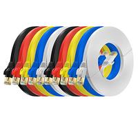 MutecPower paquet de 10 câbles Cat7 Ethernet à 5 mètres - ULTRA PLAT et FLEXIBLE avec prises RJ45 - SSTP - 600 MHz - 5m - Rouge/jaune/bleu/noir/blanc avec serre-câbles et clips