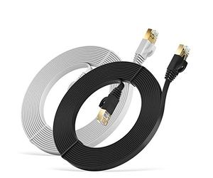 MutecPower paquet de 2 câbles Cat7 Ethernet à 3 mètres - ULTRA PLAT et FLEXIBLE avec prises RJ45 - SSTP - 600 MHz - 3m - noir et blanc avec serre-câbles et clips