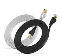 MutecPower paquet de 2 câbles Cat7 Ethernet à 5 mètres - ULTRA PLAT et FLEXIBLE avec prises RJ45 - SSTP - 600 MHz - 5m - noir et blanc avec serre-câbles et clips