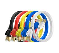 MutecPower paquet de 5 câbles Cat7 Ethernet à 2 mètres - ULTRA PLAT et FLEXIBLE avec prises RJ45 - SSTP - 600 MHz - 2m - Rouge/jaune/bleu/noir/blanc avec serre-câbles et clips