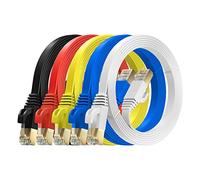 MutecPower paquet de 5 câbles Cat7 Ethernet à 3 mètres - ULTRA PLAT et FLEXIBLE avec prises RJ45 - SSTP - 600 MHz - 3m - Rouge/jaune/bleu/noir/blanc avec serre-câbles et clips