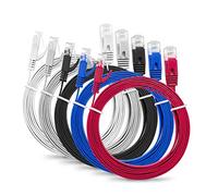 MutecPower Paquet de 5 Câbles LAN CAT6 RJ45 Extra PLAT et MINCE - UTP - 32AWG - 2 mètres - Multicolores (Gris, Bleu, Blanc, Noir, Rouge) - avec 15 attaches de câbles