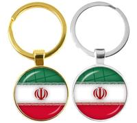 Muteitt 2 Pièces Porte-clés Drapeau De L'iran Drapeau National De L'iran Porte-clés Cabochon en Verre en Métal Porte-clés Porte-clés De Voiture Porte-clés Breloque pour Femmes Hommes